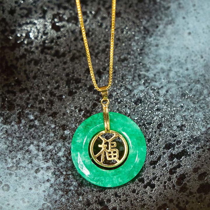 Grüne Jade Kette Cyan Jade Fu-Schnalle Heilung goldene Kette Anhänger