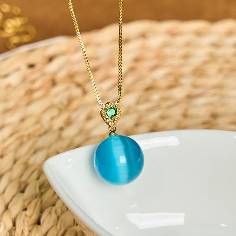 Türkis Katzenauge Kette mit Buddha-Kugel Anhänger eleganter Schmuck