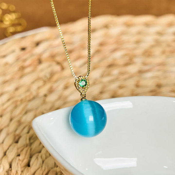 Türkis Katzenauge Kette mit Buddha-Kugel Anhänger eleganter Schmuck