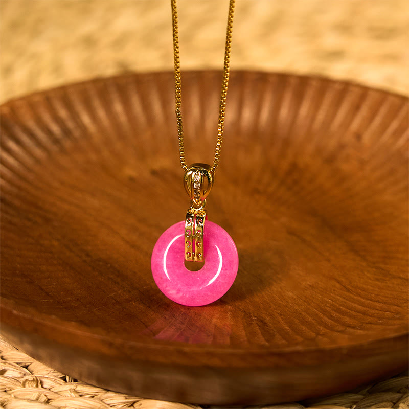 Rosa Jade Kette goldene Schnalle Anhänger Frieden Naturstein Schmuck