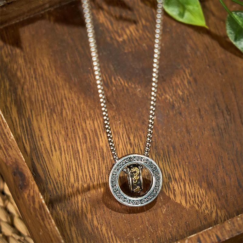 Silberne Tibetische Kette Pixiu Drehverschluss – Frieden mit Obsidian