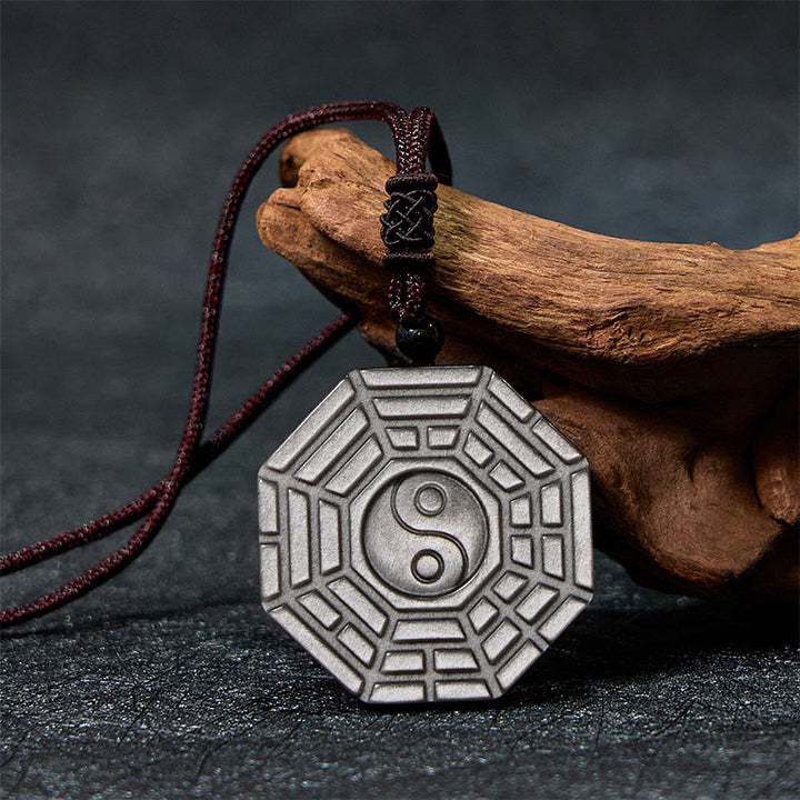 Kette Obsidian Bagua Yin Yang Anhänger Schutz Naturstein rot