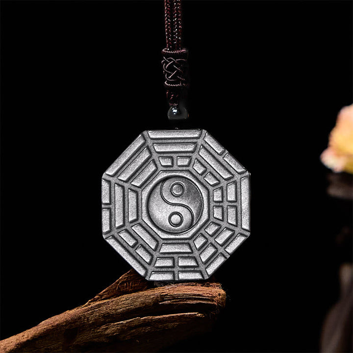 Obsidian Kette mit Bagua Yin Yang Anhänger schwarzer Naturstein Schutz