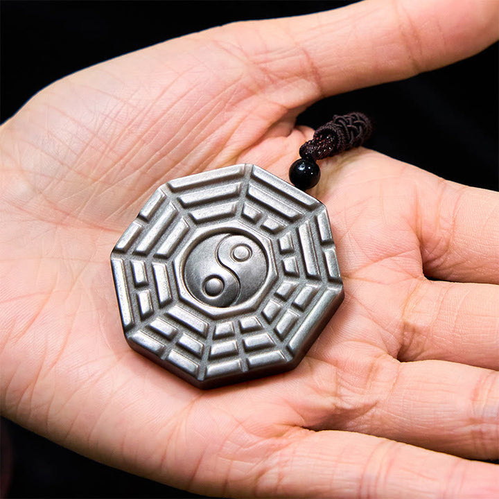 Schwarze Obsidian Kette mit Bagua Yin Yang Schutz Anhänger