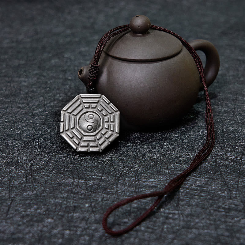 Bagua Yin Yang Kette Schutz Anhänger Silber dunkle Kordel