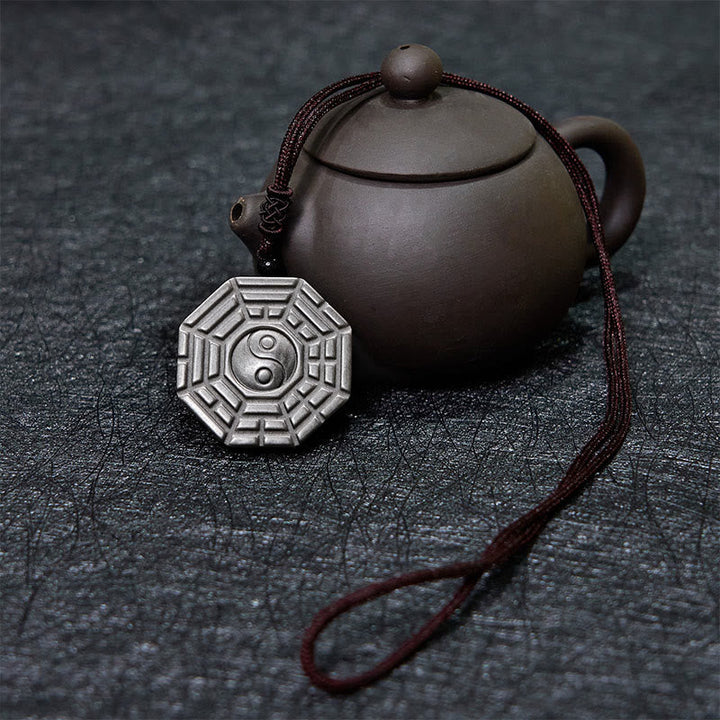 Bagua Yin Yang Kette Schutz Anhänger Silber dunkle Kordel