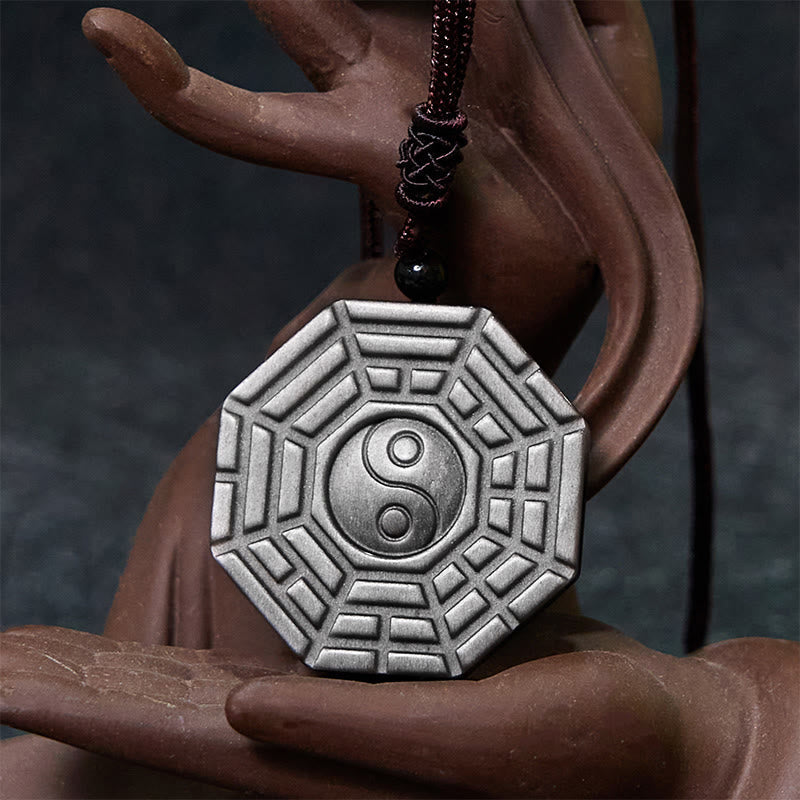 Obsidian Kette mit Bagua Yin Yang Anhänger Schutz Naturstein