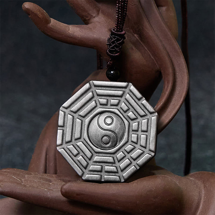 Obsidian Kette mit Bagua Yin Yang Anhänger Schutz Naturstein