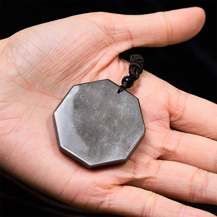 Schwarzer Obsidian Anhänger Bagua Yin Yang Kette Schutz Naturstein