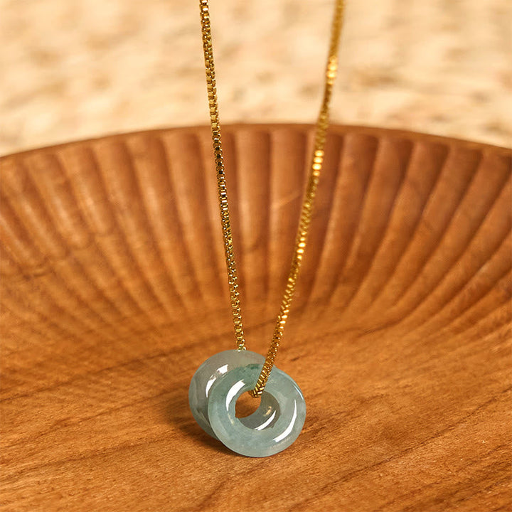 Grüne Jade Kette Doppel-Schnalle Frieden Anhänger goldene Metallkette