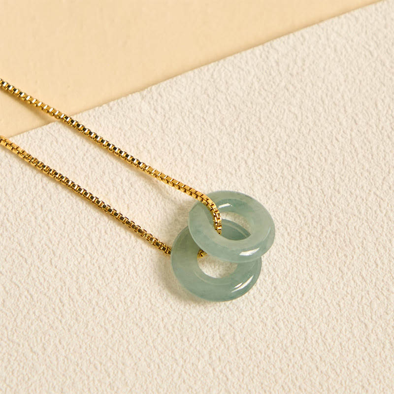 Jade Doppel-Schnalle Kette Frieden grüner Naturstein goldene Gliederkette