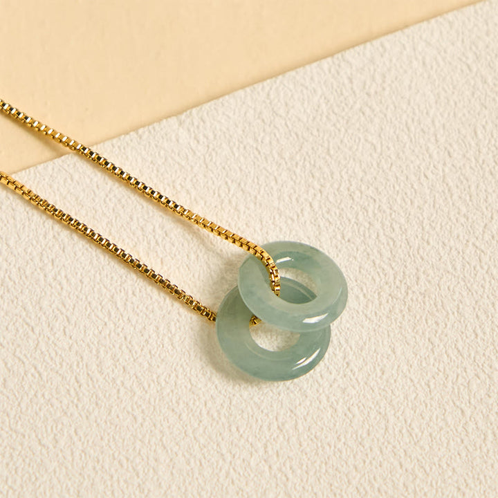 Jade Doppel-Schnalle Kette Frieden grüner Naturstein goldene Gliederkette