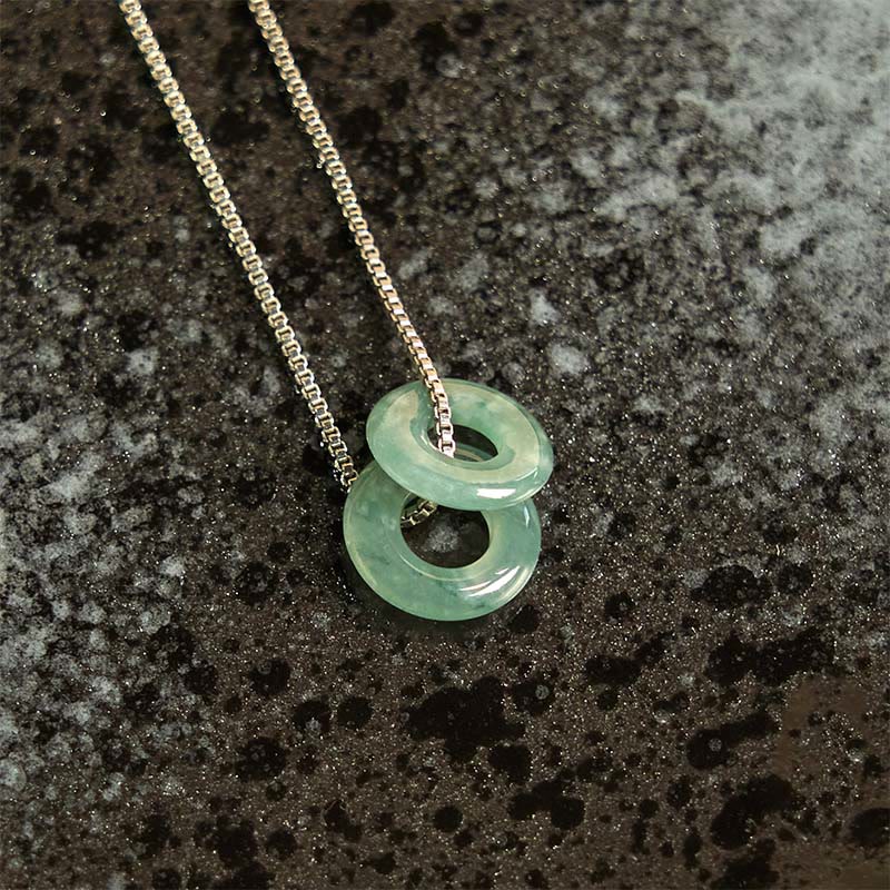 Grüne Jade Doppel-Schnalle Kette Silber Anhänger Naturstein Frieden