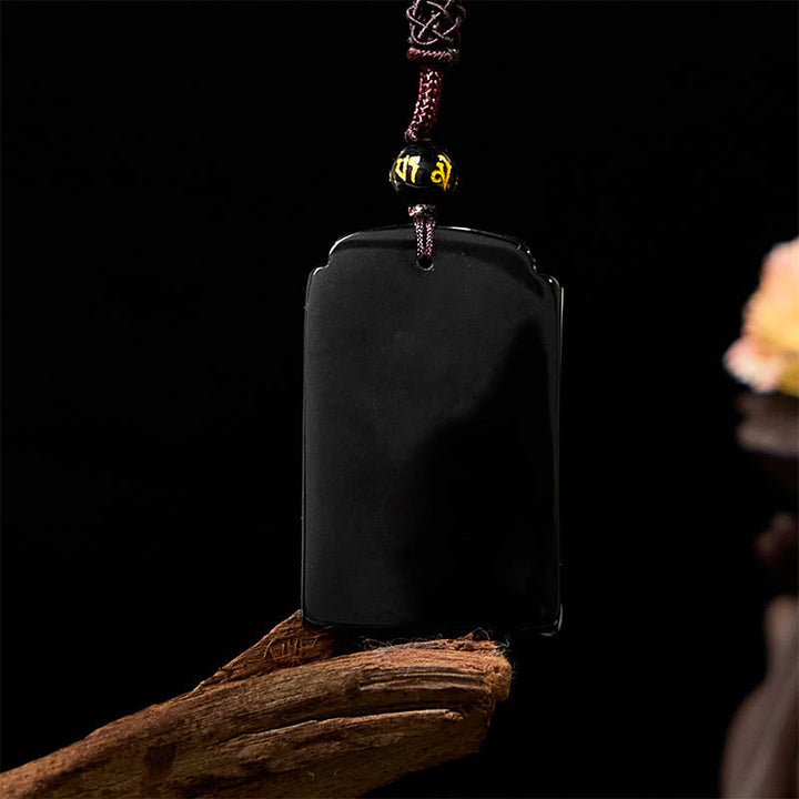 Schwarzer Obsidian Anhänger Kette auf Bambus Naturstein Stärke
