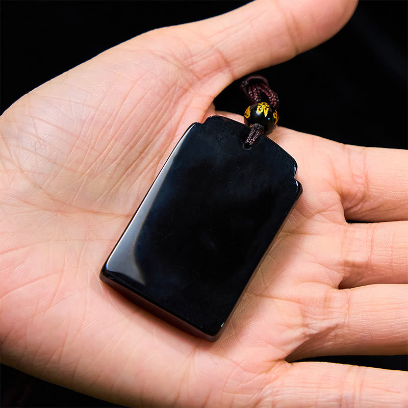 Obsidian Anhänger Kette rote Schnur Bambus Stärke Naturstein Hand