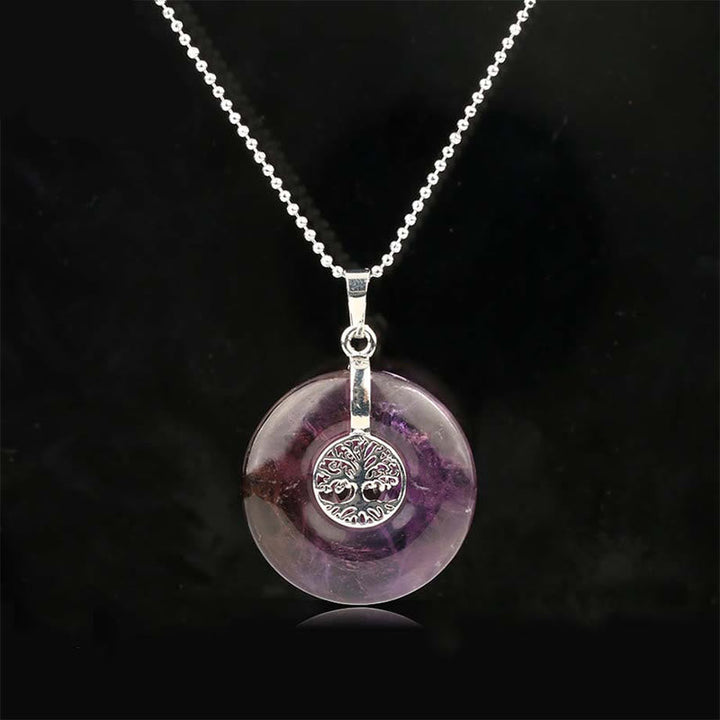 Violette Amethyst Kette mit silbernem Lebensbaum Anhänger Symbol Mitgefühl Balance