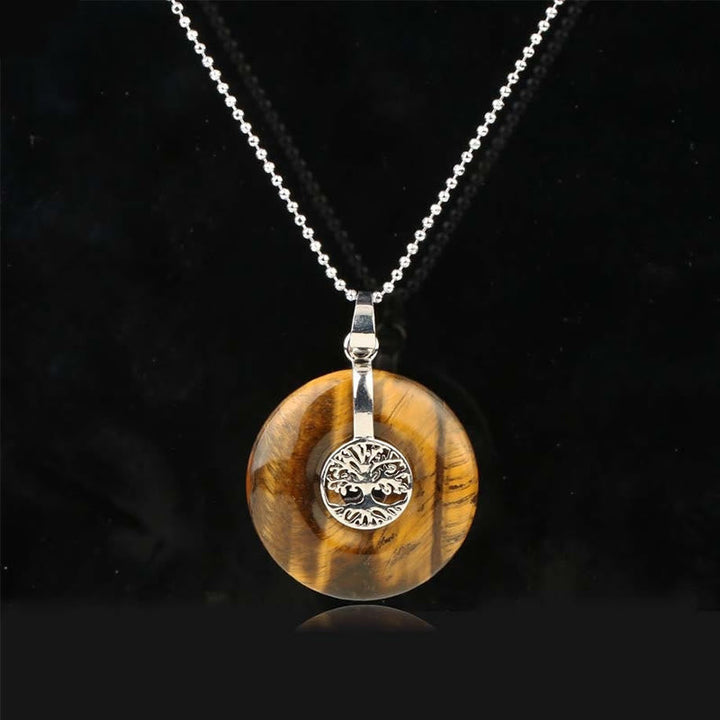 Lebensbaum Kette Tigerauge Anhänger Silber Mitgefühl Natur Rosenquarz