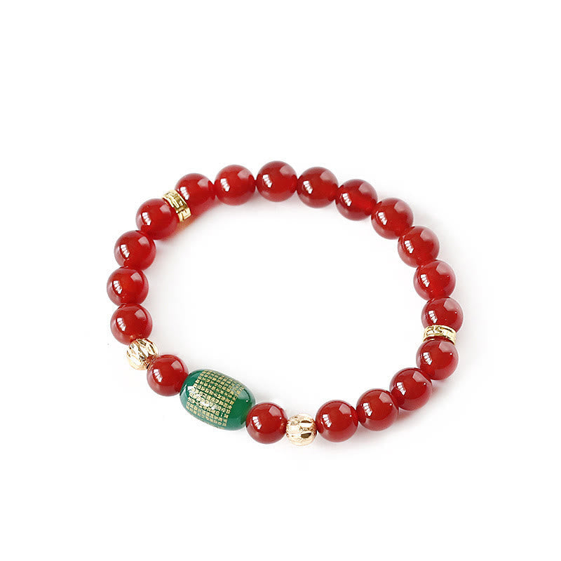 Armband Roter Achat mit grünem Jade-Anhänger elastisch Naturstein