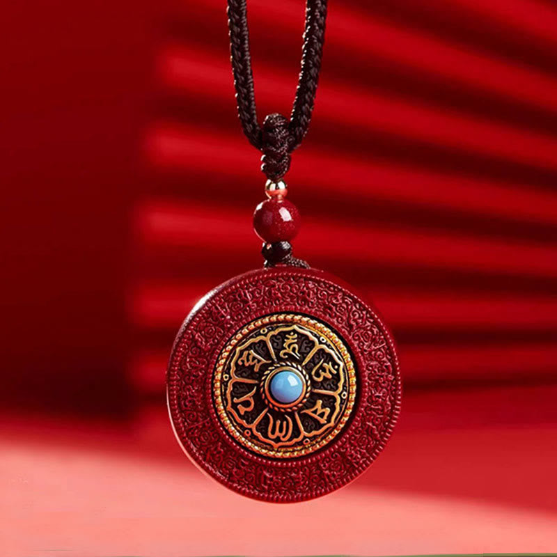 Zinnober Kette drehbar Anhänger Naturstein rot Segen Buddha