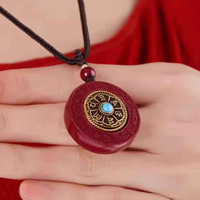 Zinnober Kette Drehbar mit Naturstein Anhänger blauer Stein Segen