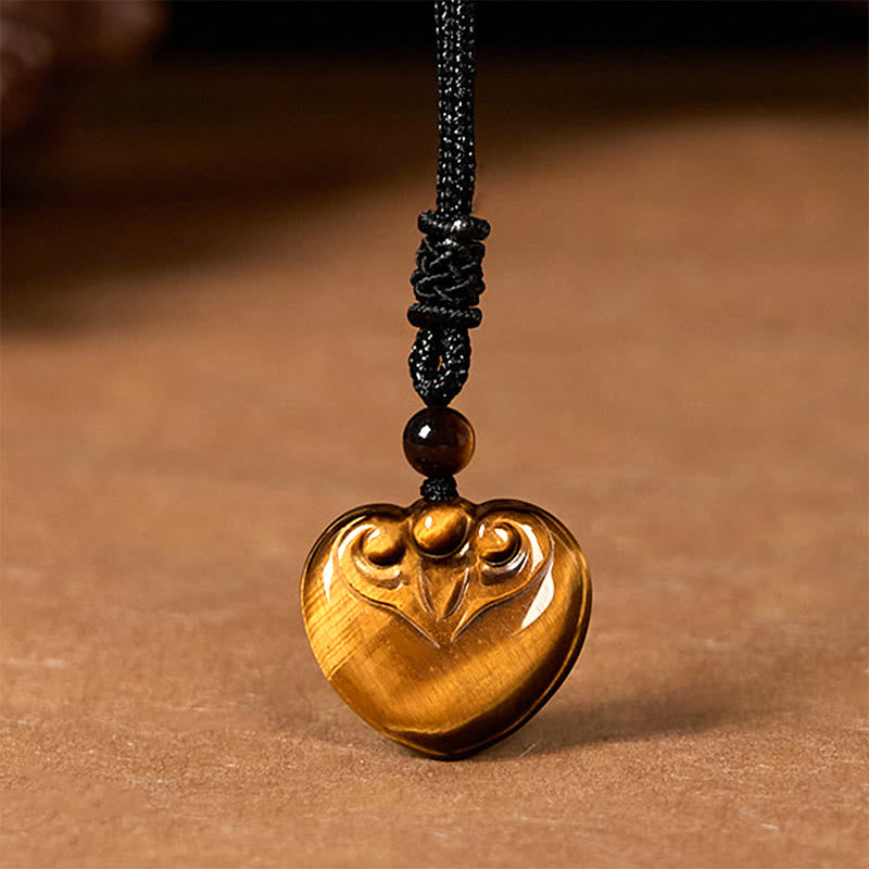 Tigerauge Herz Anhänger schwarze Kette Naturstein Schutz Spiritualität