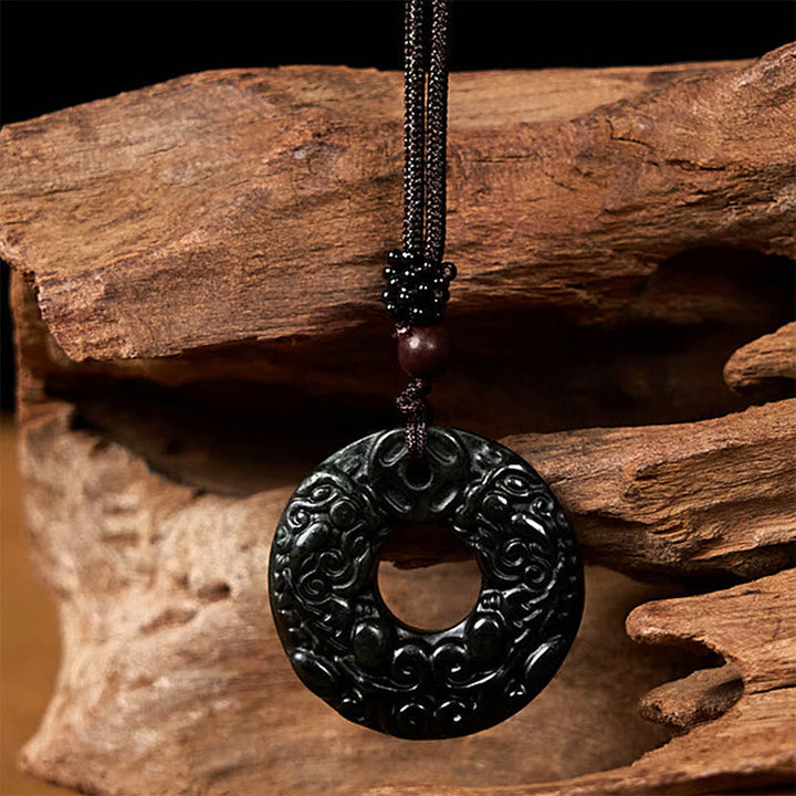 Schwarze Jade Kette Pixiu-Schnalle Tibet Schutz Anhänger