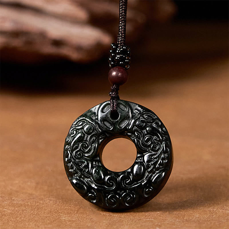 Schwarze Jade Pixiu Kette Tibet Schutz Anhänger Schmuck