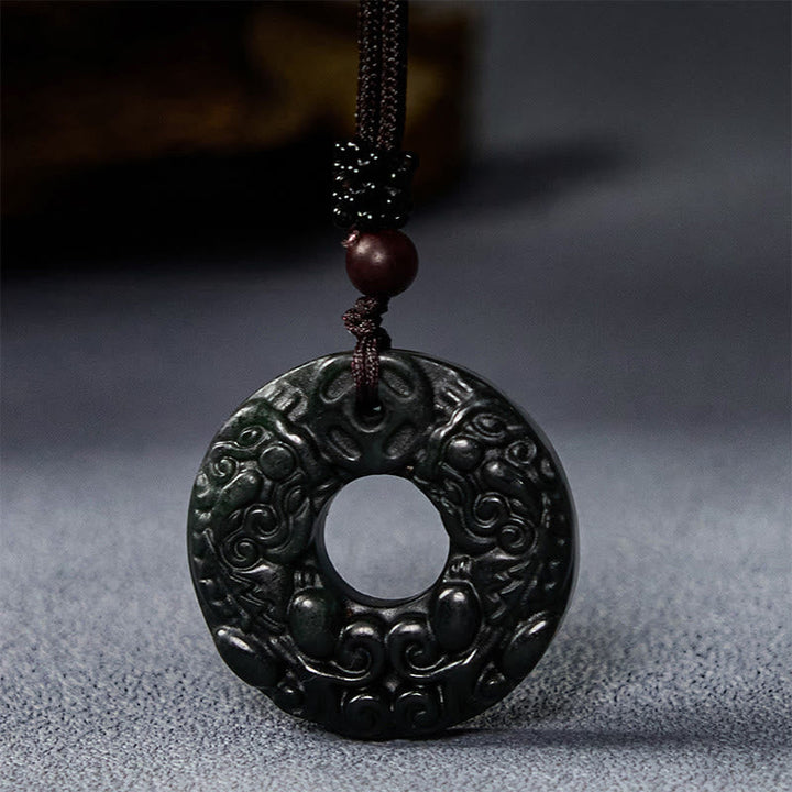 Schwarze Jade Kette Pixiu-Schnalle Tibet Schutz Anhänger Naturstein