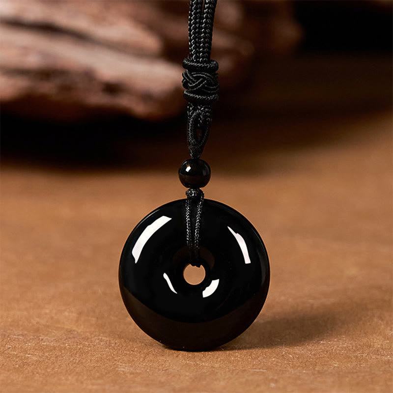 Schwarze Obsidian Kette Naturstein Anhänger Schnalle Stärke Frieden