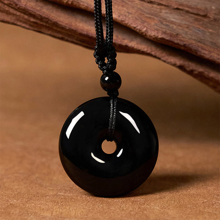 Schwarzer Obsidian Anhänger Kette Schnalle Naturstein Stärke