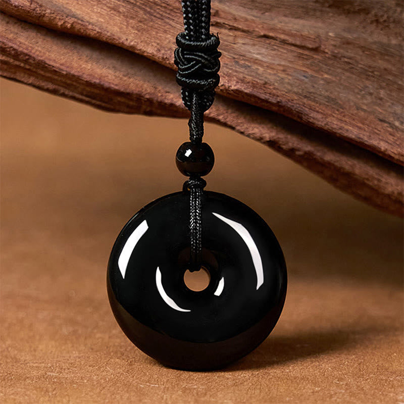 Kette Schwarzer Obsidian Schnalle Mondsichel Anhänger Naturstein