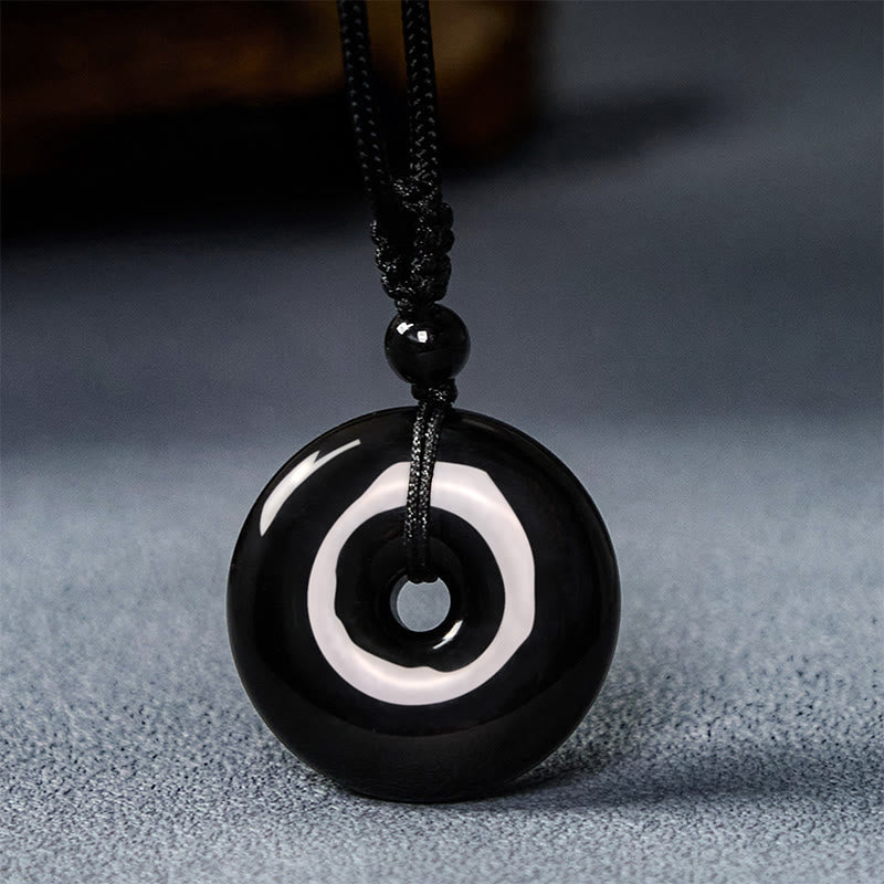 Schwarze Obsidian Kette mit Yin Yang Anhänger Schnalle Stärke Frieden