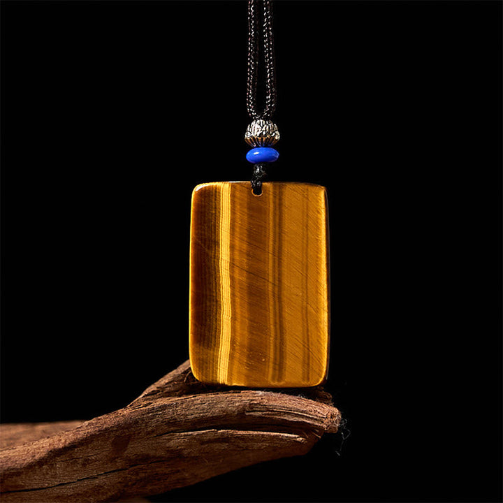 Tigerauge Anhänger Kette golden poliert Naturstein Buddha Schutz Energie