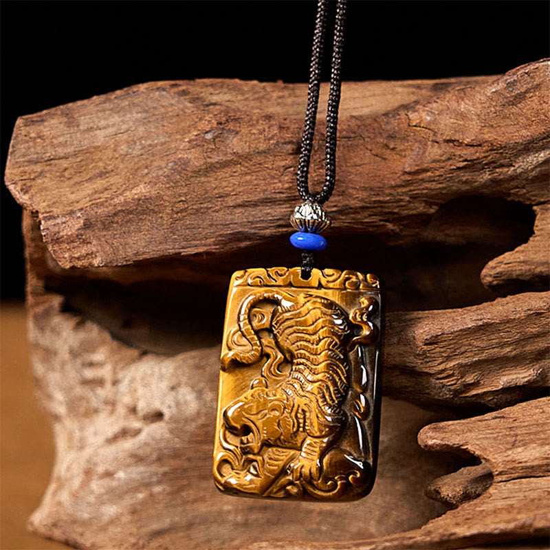Goldener Buddha Anhänger Kette Tigerauge schwarze Perlen Naturstein Schutz elegant