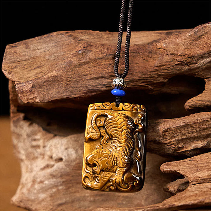 Goldener Buddha Anhänger Kette Tigerauge schwarze Perlen Naturstein Schutz elegant