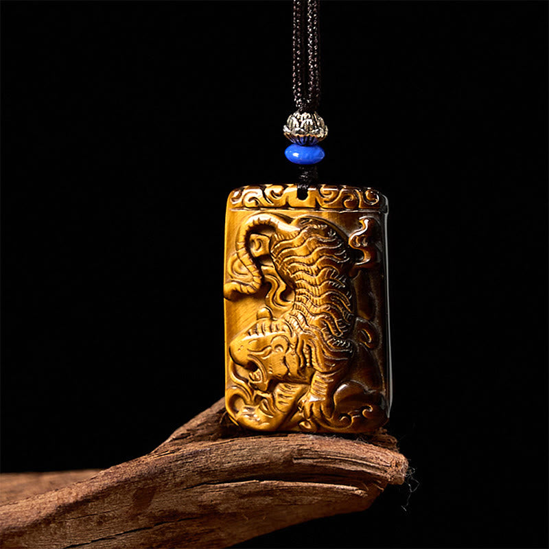 Tigerauge Buddha Anhänger goldene Kette Naturstein Schutz Energie