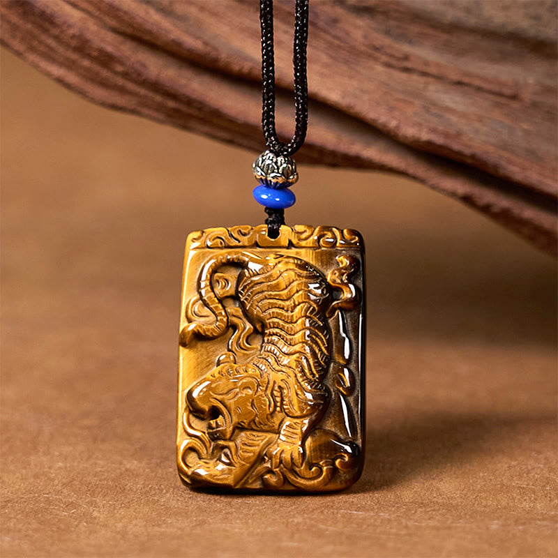 Goldfarbener Buddha Anhänger Kette Naturstein Tigerauge Blau Schutz Energie