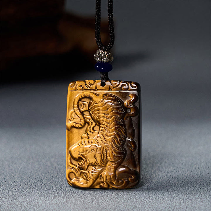 Anhänger Kette Tigerauge braun Drache Meditation Naturstein Schutz
