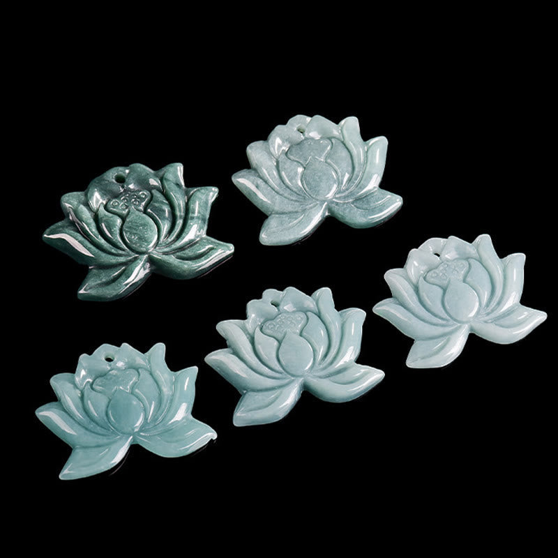 Jade Lotus-Blume Kette Anhänger geschnitzt grün Naturstein Wohlstand