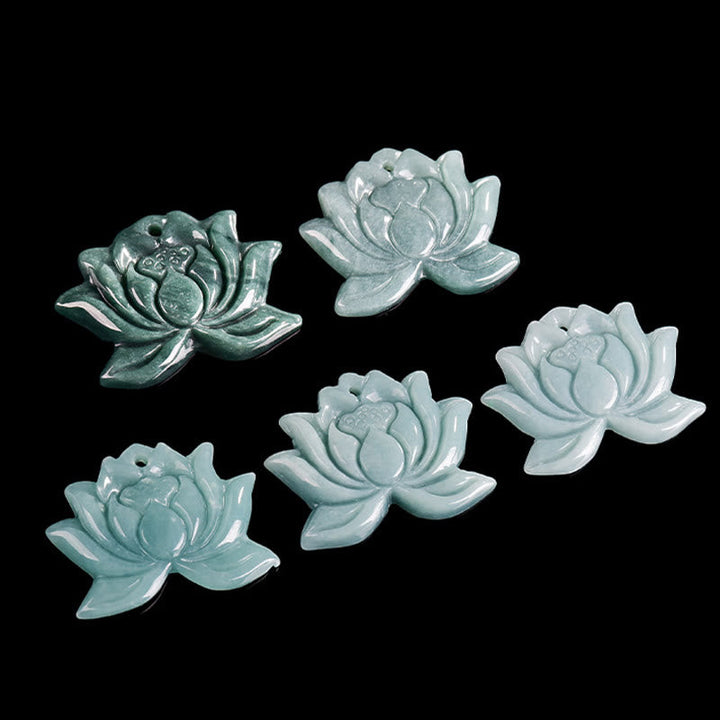 Jade Lotus-Blume Kette Anhänger geschnitzt grün Naturstein Wohlstand