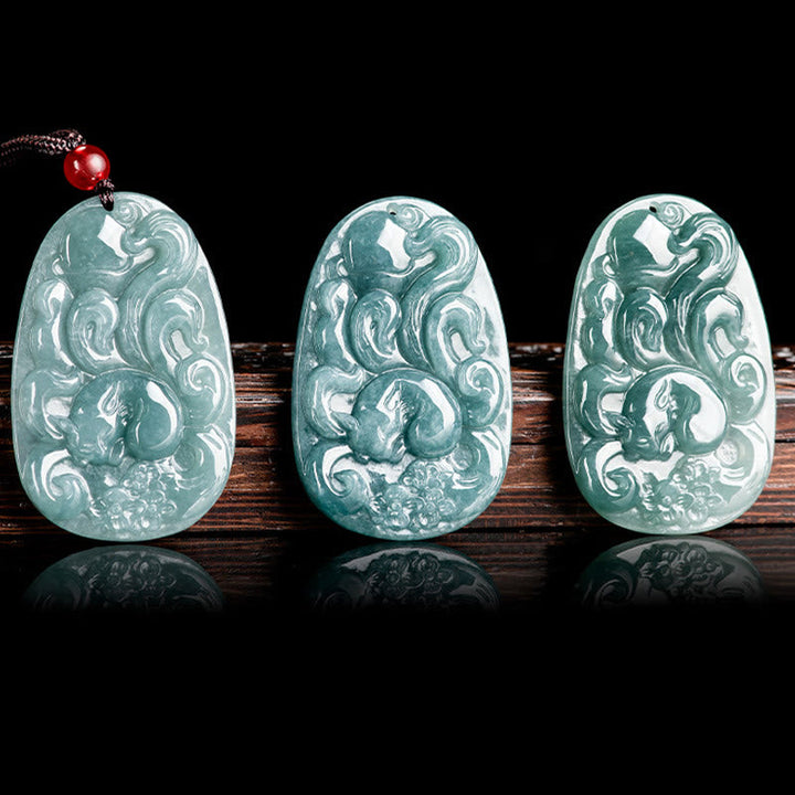 Kette Jade Neunschweifiger Fuchs – Glück Anhänger grüner Naturstein Amulett