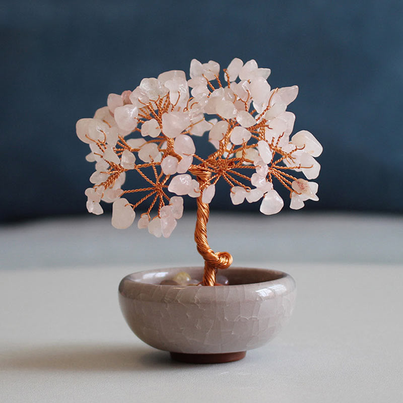 Figur Kristallbaum Citrin Reichtum Rosenquarz, Geschenkbox