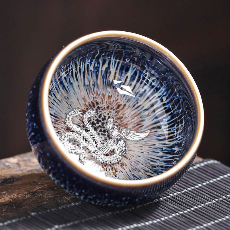 Teetasse Jianzhan Drache Phönix Keramik Phönix