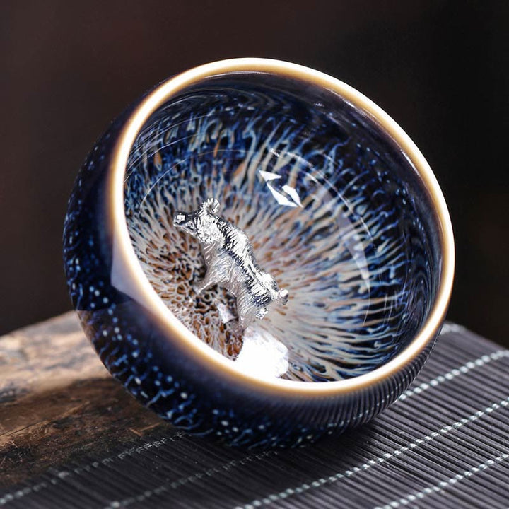 Teetasse Jianzhan Drache Phönix Keramik Ochse