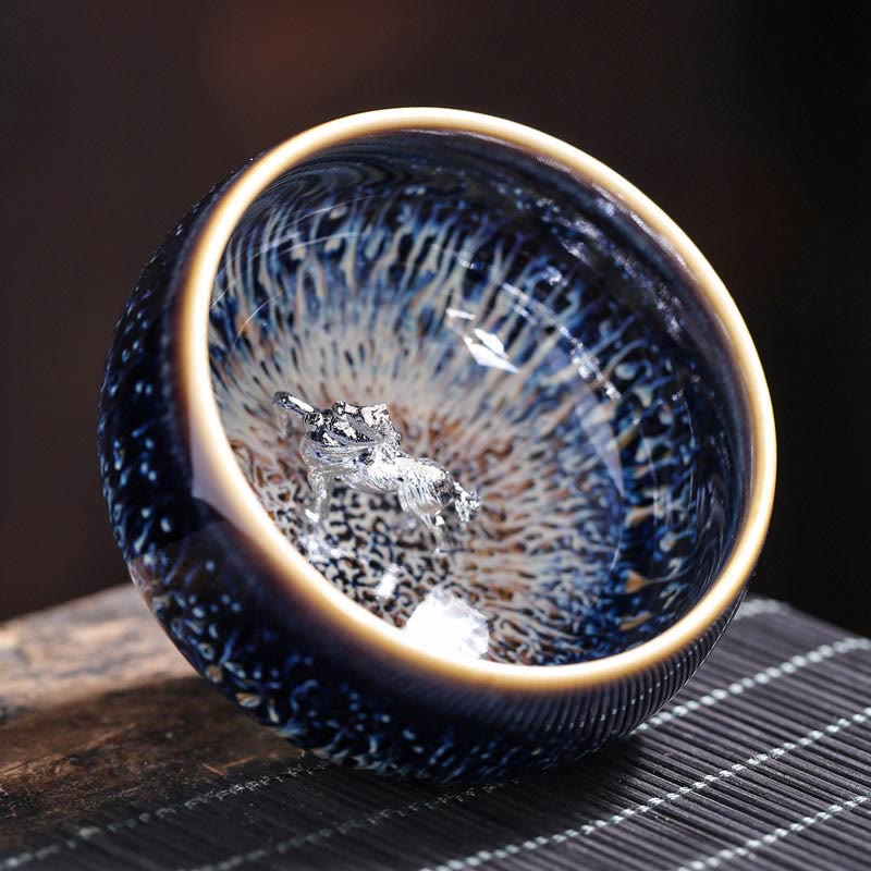 Teetasse Jianzhan Drache Phönix Keramik Pferd