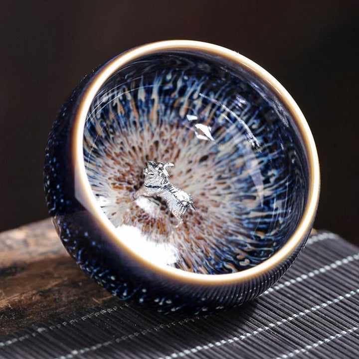 Teetasse Jianzhan Drache Phönix Keramik Ziege