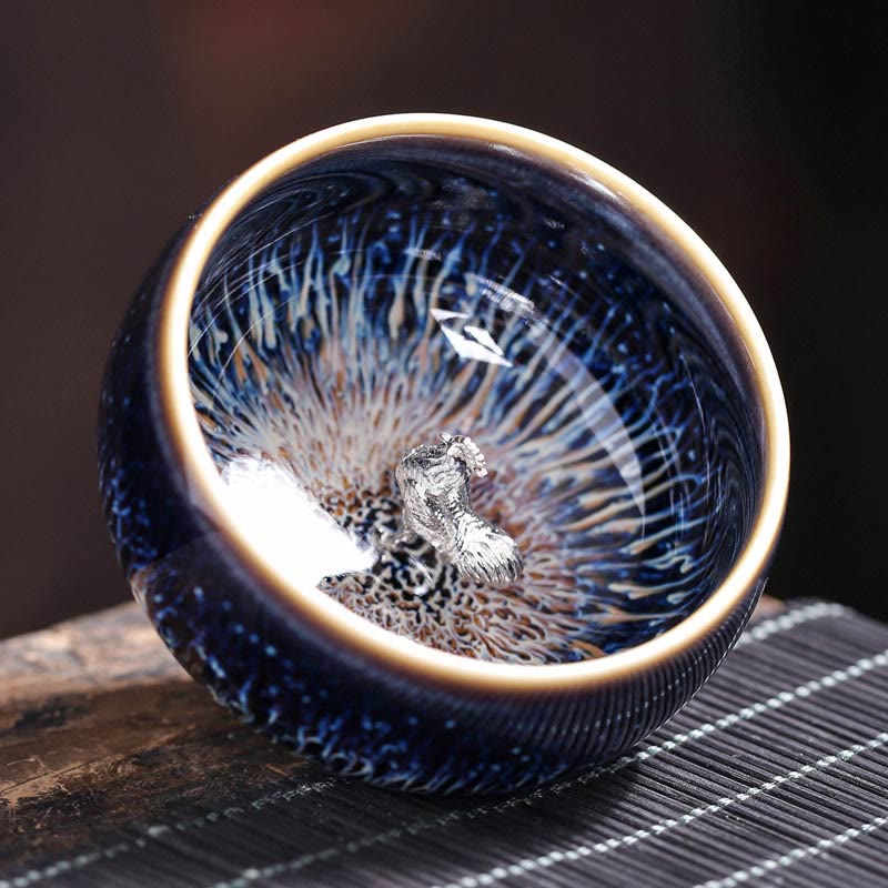 Teetasse Jianzhan Drache Phönix Keramik Hahn