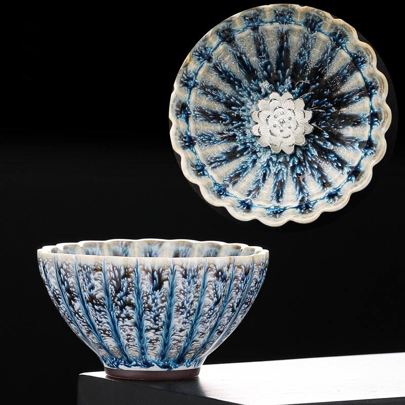 Teebecher Jianzhan Lotus Keramik Klein Silber Lotus