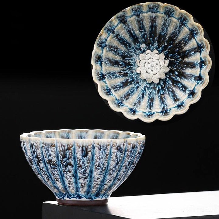 Teebecher Jianzhan Lotus Keramik Klein Silber Lotus