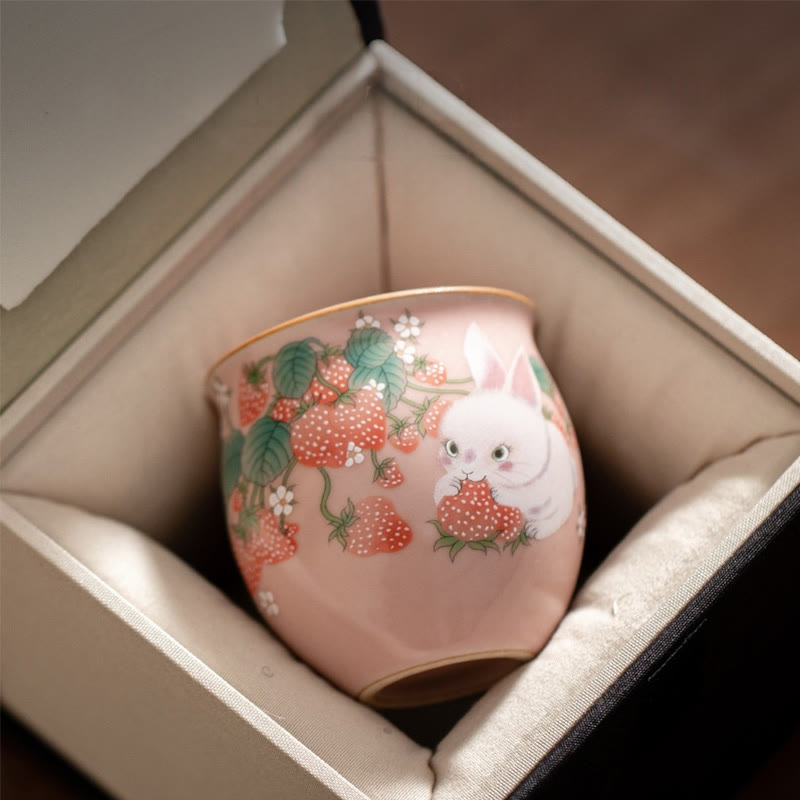 Ausgefallene Teetassen Erdbeere Hase Keramik Rosa Hase Geschenkbox